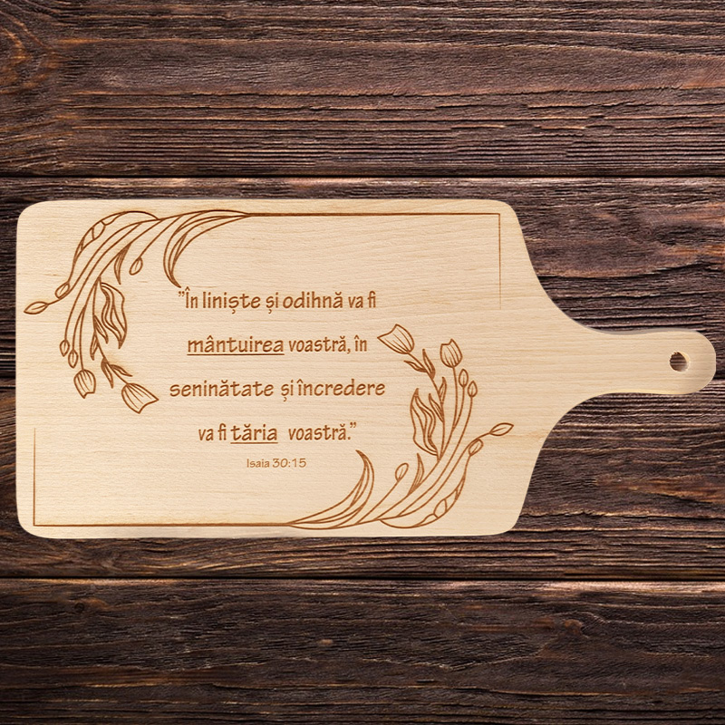 Tocator Din Lemn 42 x 20 CM, Personalizat Isaia 30:15 
